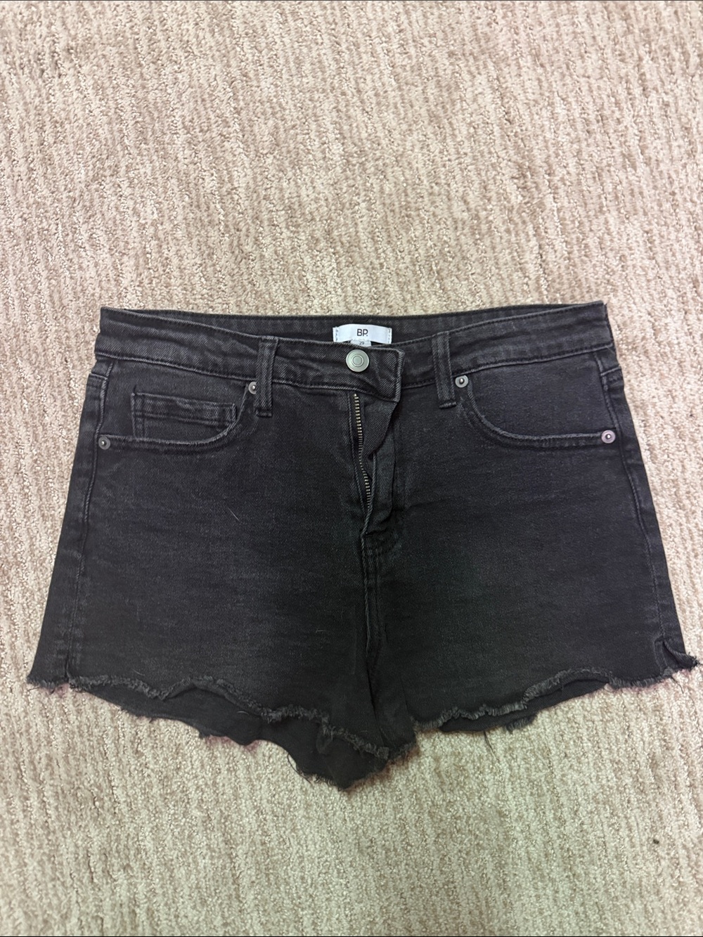 bp Black Denim High-Rise Frayed Hem Jean Shorts